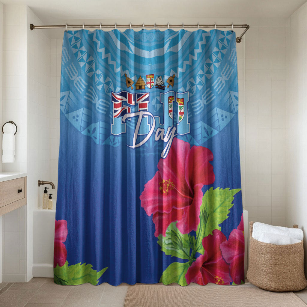 Bula Fiji Day Bathroom Set Traditional Tapa Pattern With Hibiscus LT05 Shower Curtain Only Blue - Polynesian Pride