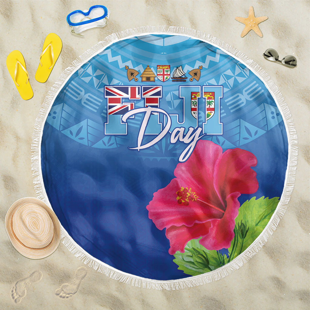 Bula Fiji Day Beach Blanket Traditional Tapa Pattern With Hibiscus LT05 One Size 150cm Blue - Polynesian Pride