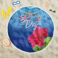 Bula Fiji Day Beach Blanket Traditional Tapa Pattern With Hibiscus LT05 One Size 150cm Blue - Polynesian Pride
