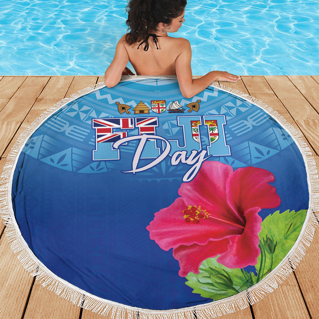 Bula Fiji Day Beach Blanket Traditional Tapa Pattern With Hibiscus LT05 - Polynesian Pride