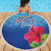 Bula Fiji Day Beach Blanket Traditional Tapa Pattern With Hibiscus LT05 - Polynesian Pride