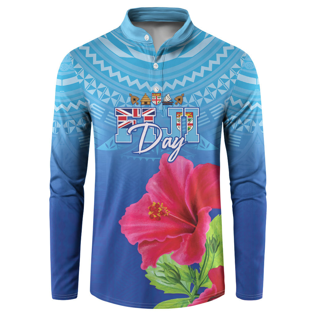 Bula Fiji Day Button Sweatshirt Traditional Tapa Pattern With Hibiscus LT05 Blue - Polynesian Pride