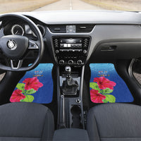 Bula Fiji Day Car Mats Traditional Tapa Pattern With Hibiscus LT05 Set 2pcs - Front Blue - Polynesian Pride
