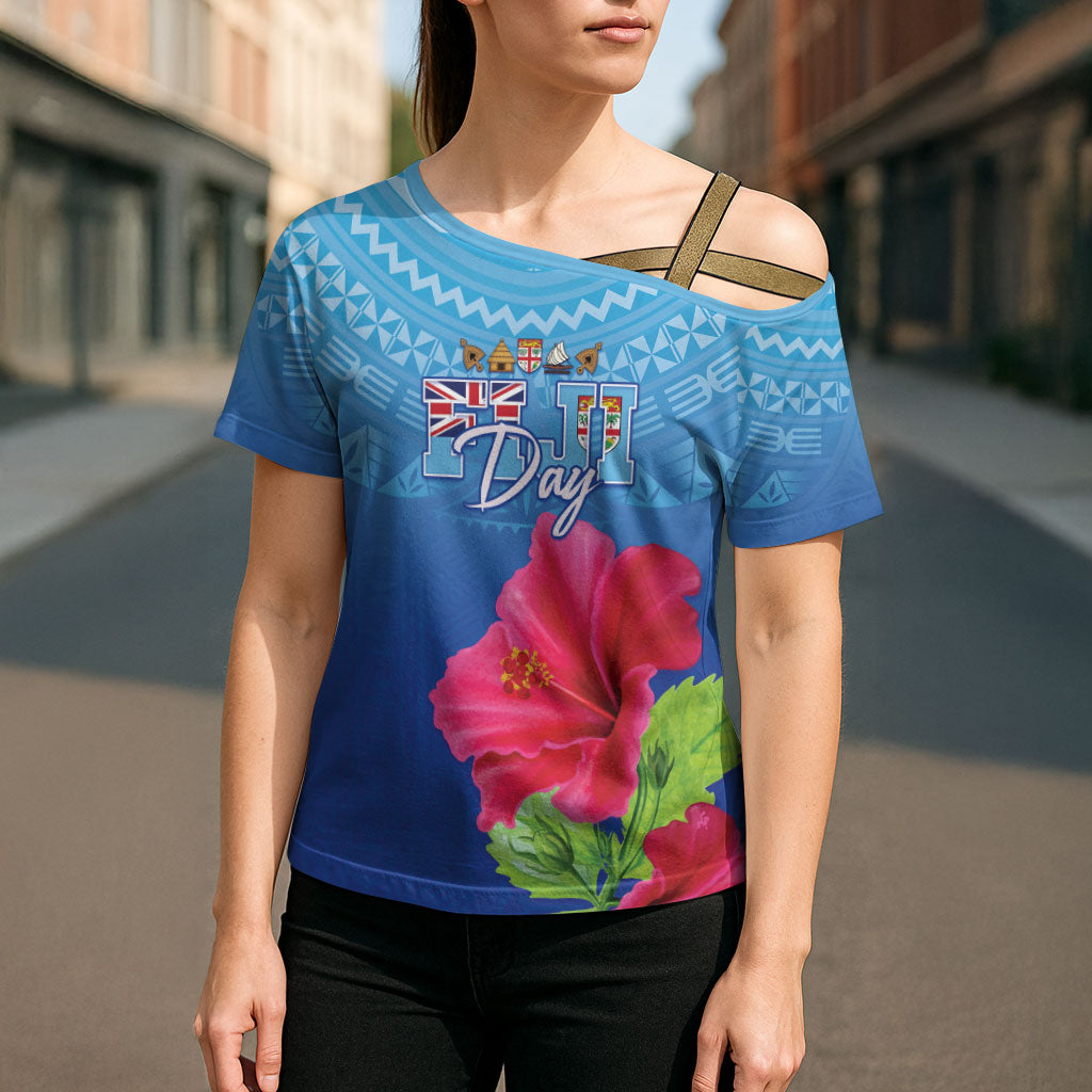 Bula Fiji Day Cross Shoulder Shirt Traditional Tapa Pattern With Hibiscus LT05 - Polynesian Pride