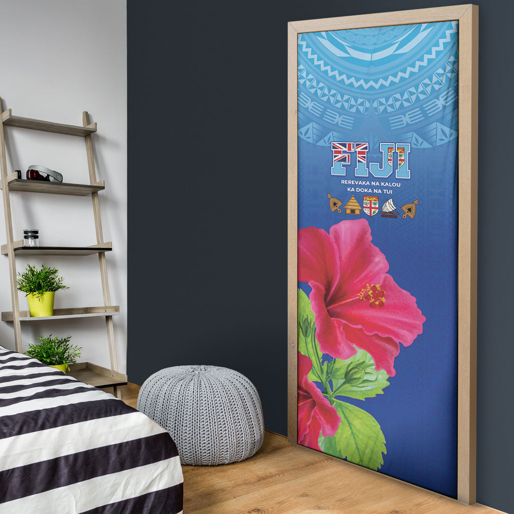 Bula Fiji Day Door Cover Traditional Tapa Pattern With Hibiscus LT05 - Polynesian Pride