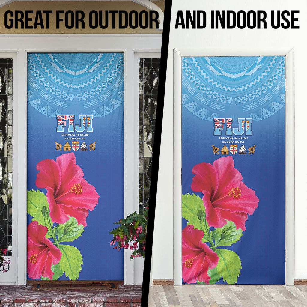 Bula Fiji Day Door Cover Traditional Tapa Pattern With Hibiscus LT05 - Polynesian Pride