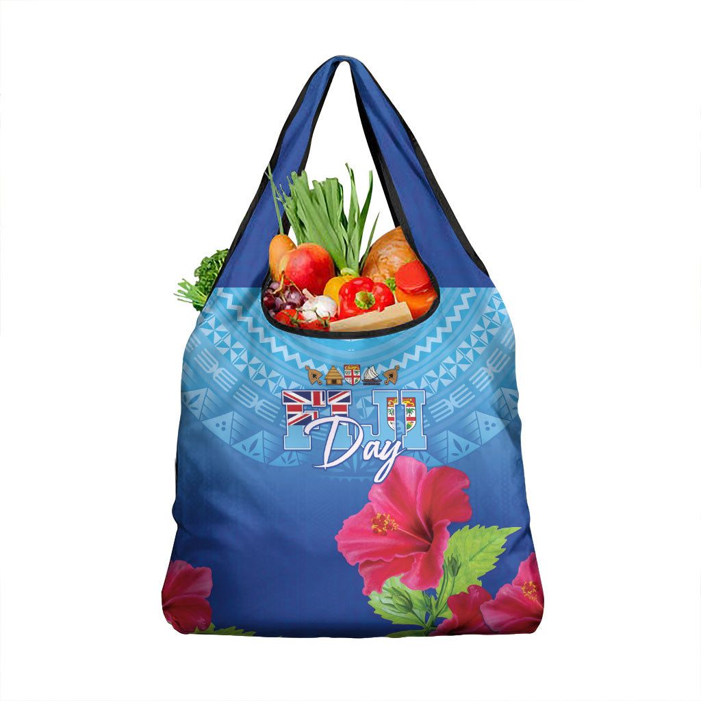 Bula Fiji Day Grocery Bag Traditional Tapa Pattern With Hibiscus LT05 1-pack One Size Blue - Polynesian Pride