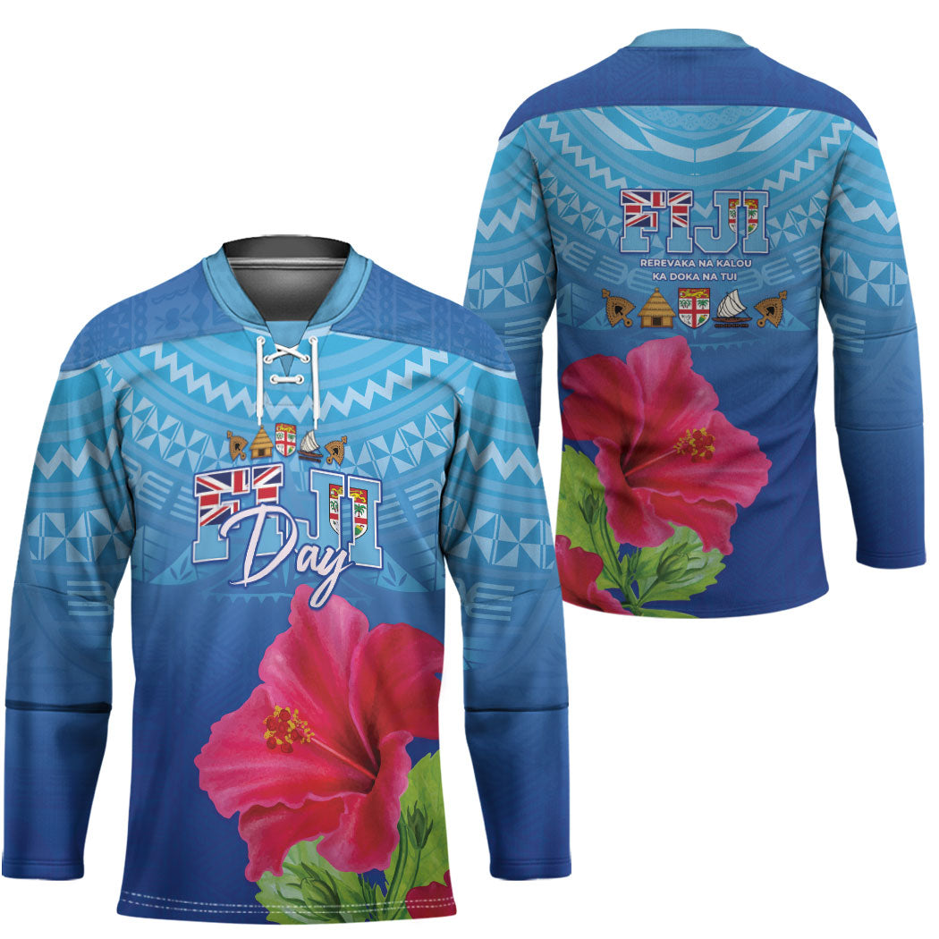 Bula Fiji Day Hockey Jersey Traditional Tapa Pattern With Hibiscus LT05 - Polynesian Pride