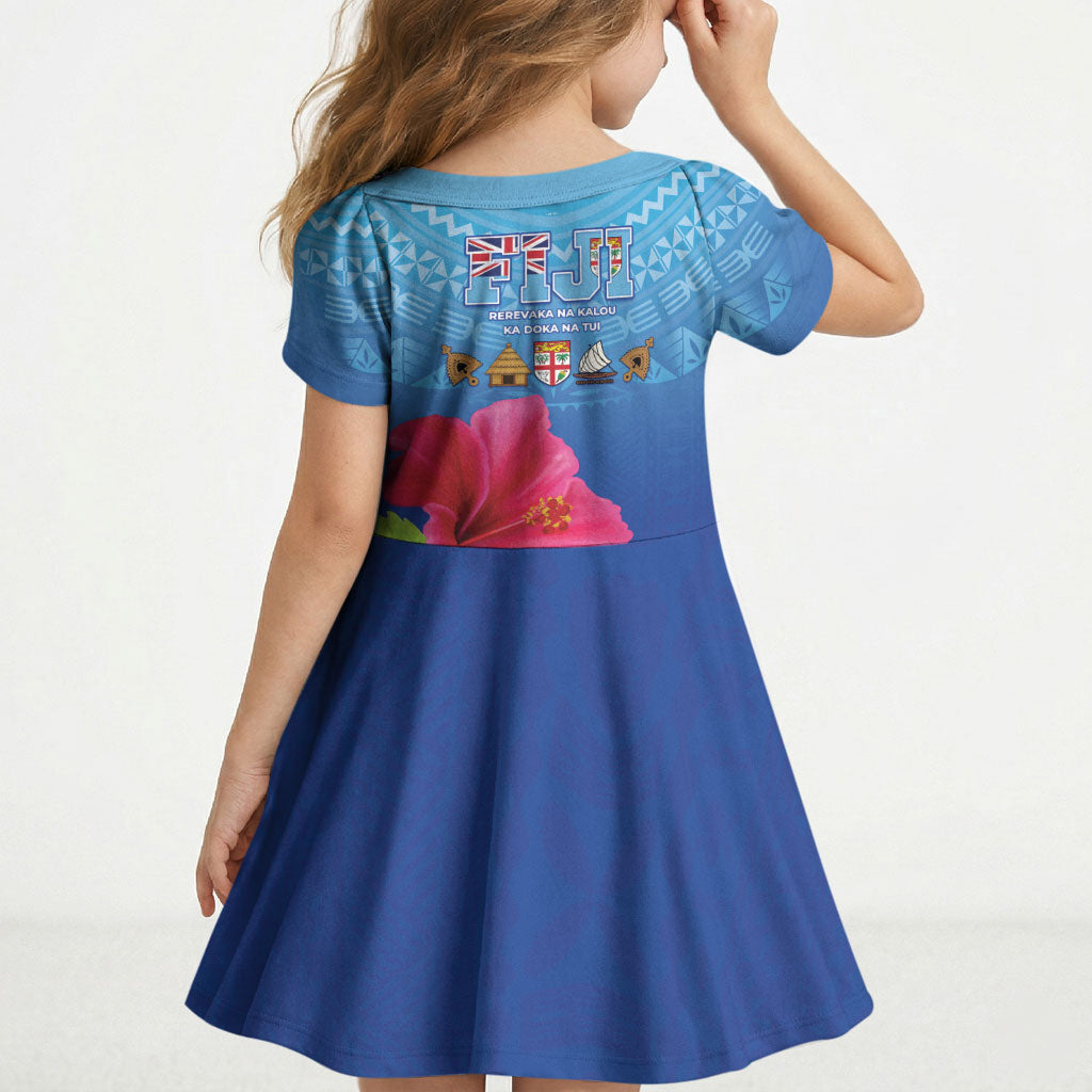 Bula Fiji Day Kid Short Sleeve Dress Traditional Tapa Pattern With Hibiscus LT05 - Polynesian Pride