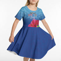 Bula Fiji Day Kid Short Sleeve Dress Traditional Tapa Pattern With Hibiscus LT05 - Polynesian Pride