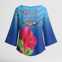 Bula Fiji Day Kimono Sleeve Blouse Traditional Tapa Pattern With Hibiscus LT05 - Polynesian Pride