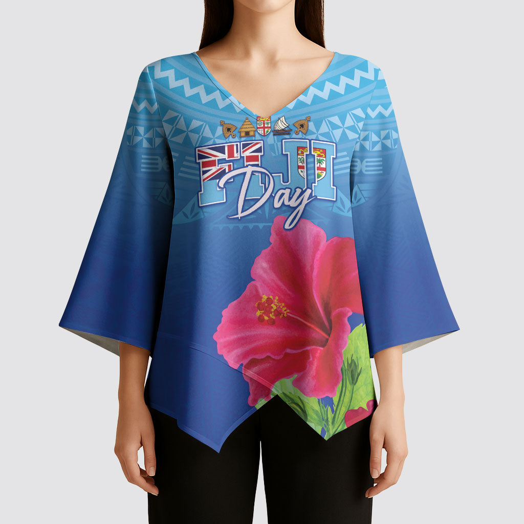 Bula Fiji Day Kimono Sleeve Blouse Traditional Tapa Pattern With Hibiscus LT05 - Polynesian Pride