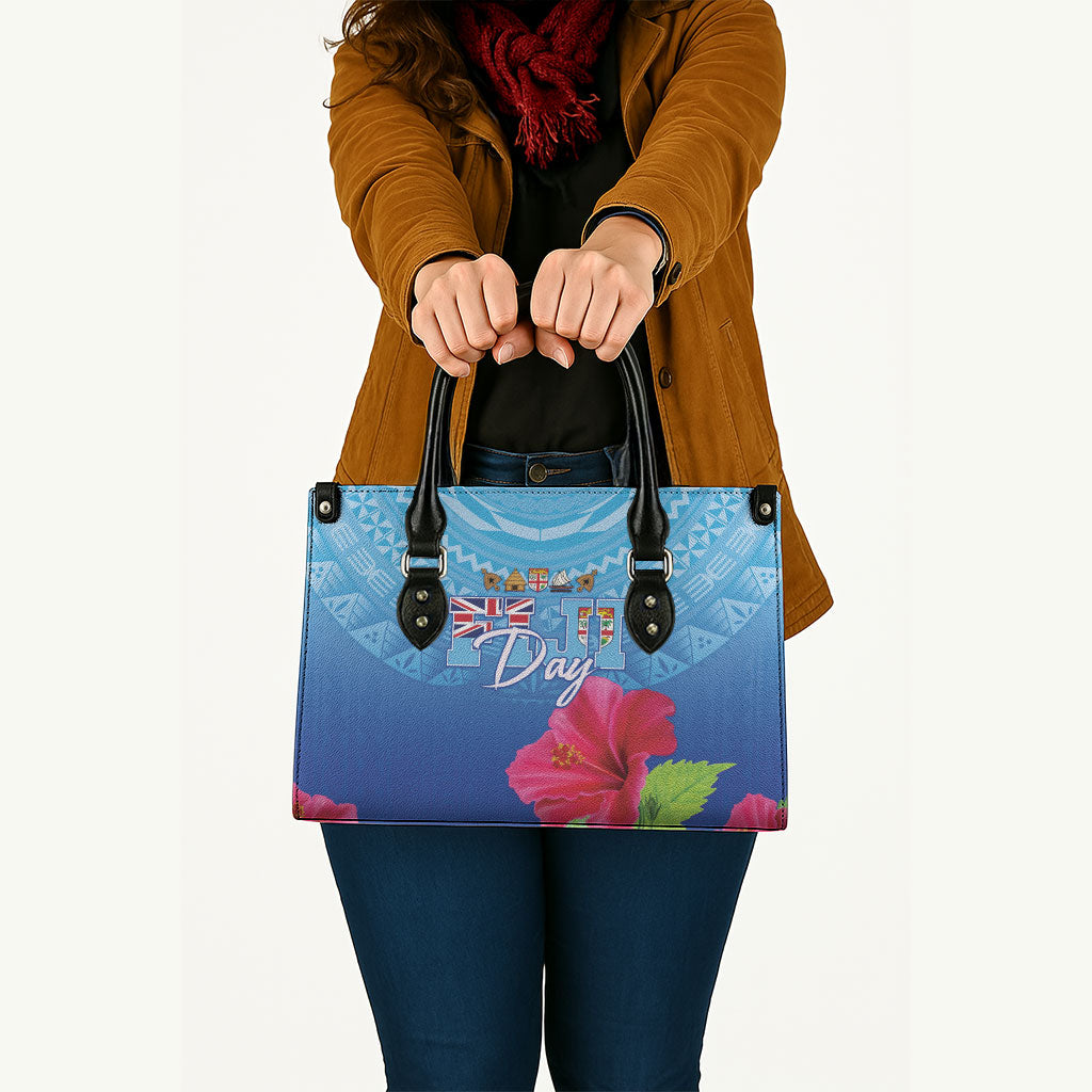 Bula Fiji Day Leather Bag Traditional Tapa Pattern With Hibiscus LT05 - Polynesian Pride