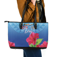Bula Fiji Day Leather Tote Bag Traditional Tapa Pattern With Hibiscus LT05 - Polynesian Pride