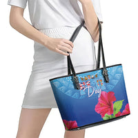 Bula Fiji Day Leather Tote Bag Traditional Tapa Pattern With Hibiscus LT05 - Polynesian Pride