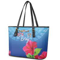 Bula Fiji Day Leather Tote Bag Traditional Tapa Pattern With Hibiscus LT05 - Polynesian Pride
