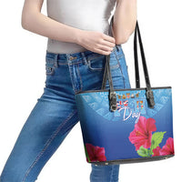 Bula Fiji Day Leather Tote Bag Traditional Tapa Pattern With Hibiscus LT05 - Polynesian Pride
