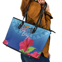 Bula Fiji Day Leather Tote Bag Traditional Tapa Pattern With Hibiscus LT05 - Polynesian Pride