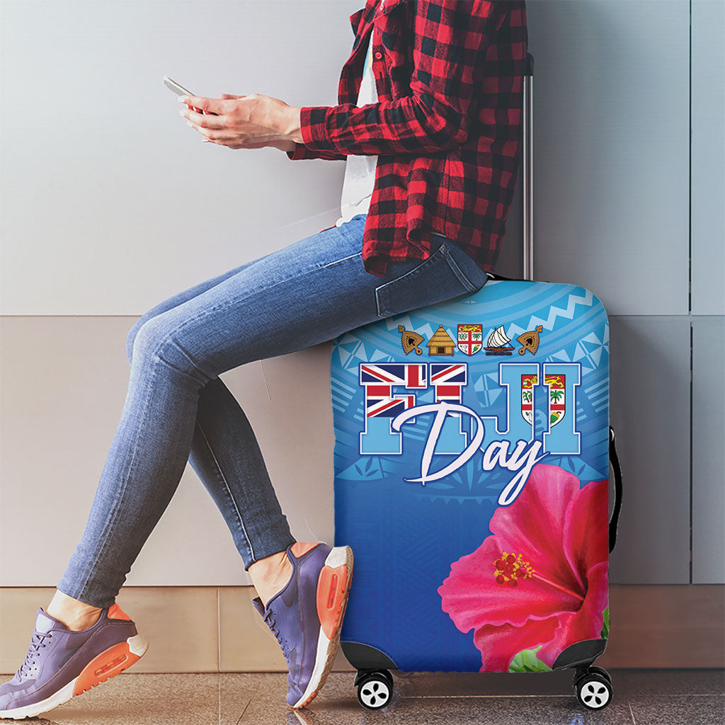 Bula Fiji Day Luggage Cover Traditional Tapa Pattern With Hibiscus LT05 - Polynesian Pride