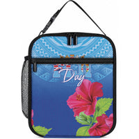 Bula Fiji Day Lunch Bag Traditional Tapa Pattern With Hibiscus LT05 10.2 × 8.3 × 4.3 inch Blue - Polynesian Pride
