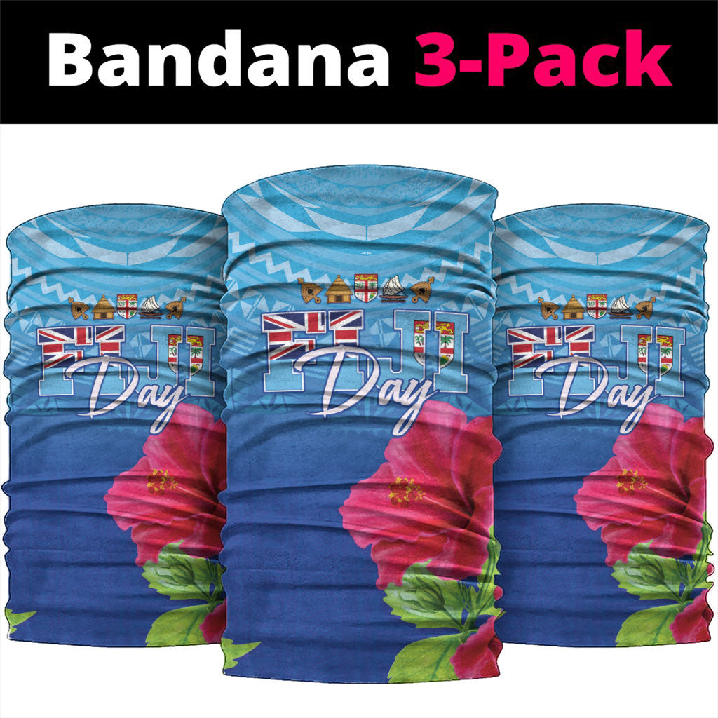 Bula Fiji Day Neck Gaiter Traditional Tapa Pattern With Hibiscus LT05 package One Size: 25*50cm Blue - Polynesian Pride