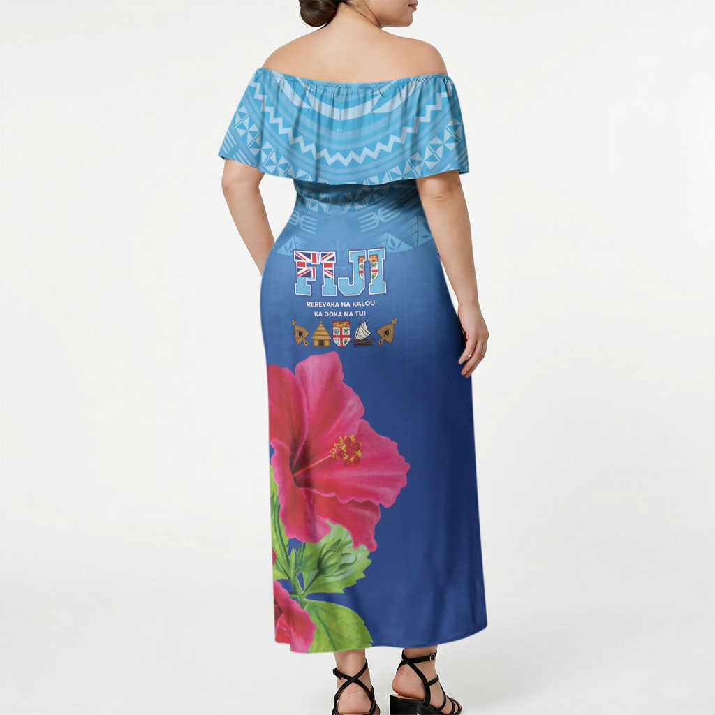 Bula Fiji Day Off Shoulder Maxi Dress Traditional Tapa Pattern With Hibiscus LT05 - Polynesian Pride