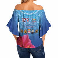 Bula Fiji Day Off Shoulder Wrap Waist Top Traditional Tapa Pattern With Hibiscus LT05 - Polynesian Pride