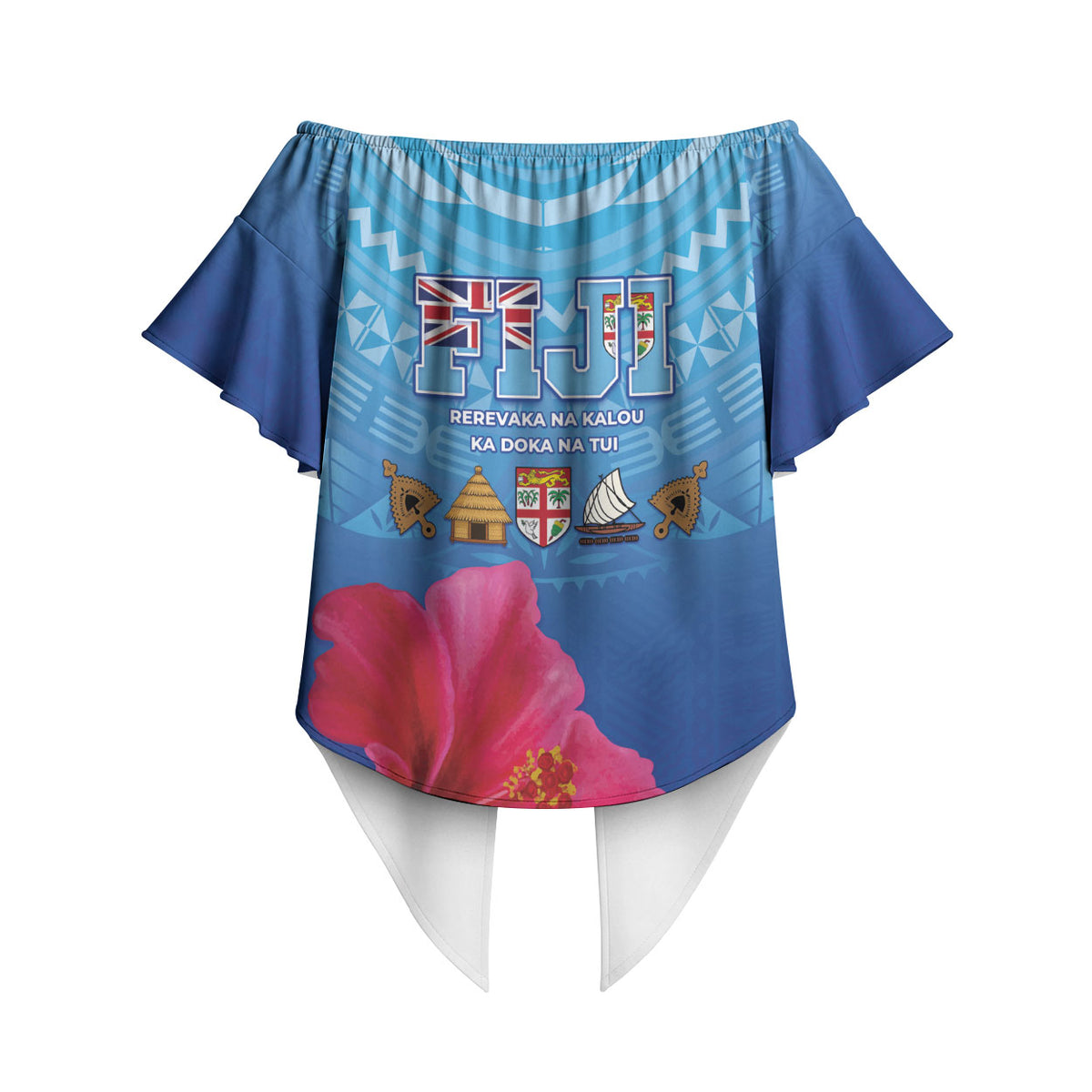 Bula Fiji Day Off Shoulder Wrap Waist Top Traditional Tapa Pattern With Hibiscus LT05 - Polynesian Pride