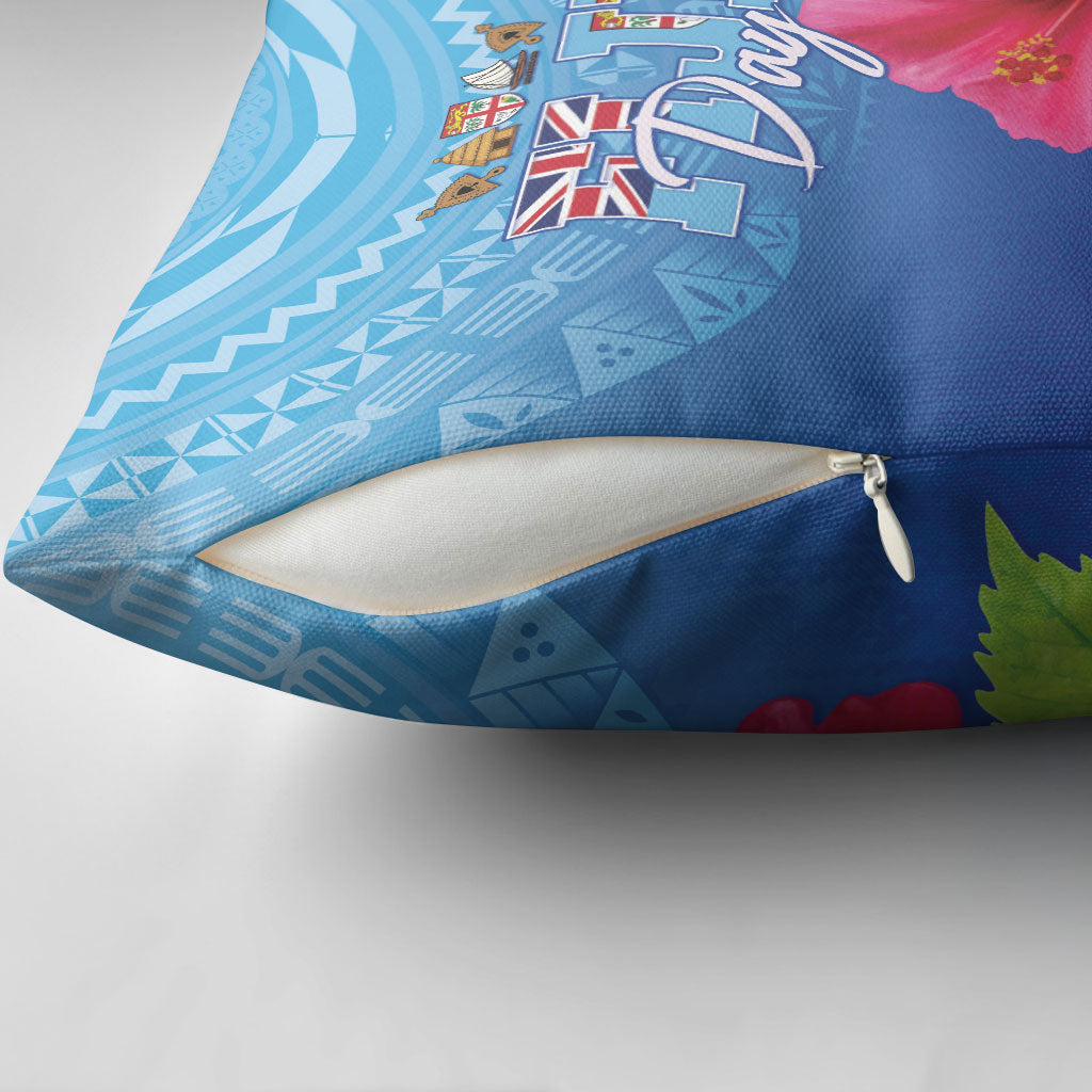 Bula Fiji Day Pillow Cover Traditional Tapa Pattern With Hibiscus LT05 - Polynesian Pride