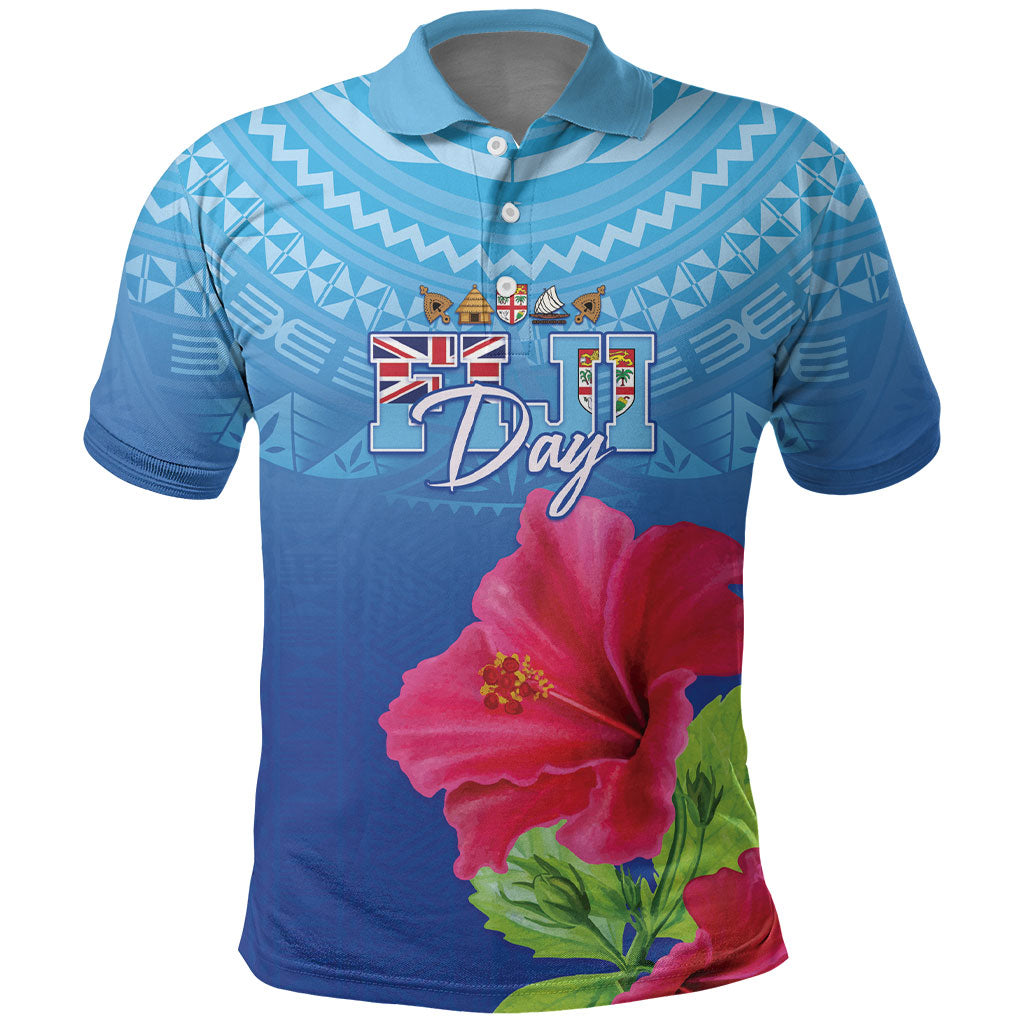 Bula Fiji Day Polo Shirt Traditional Tapa Pattern With Hibiscus
