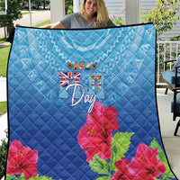 Bula Fiji Day Quilt Traditional Tapa Pattern With Hibiscus LT05 Blue - Polynesian Pride