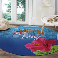 Bula Fiji Day Round Carpet Traditional Tapa Pattern With Hibiscus LT05 - Polynesian Pride