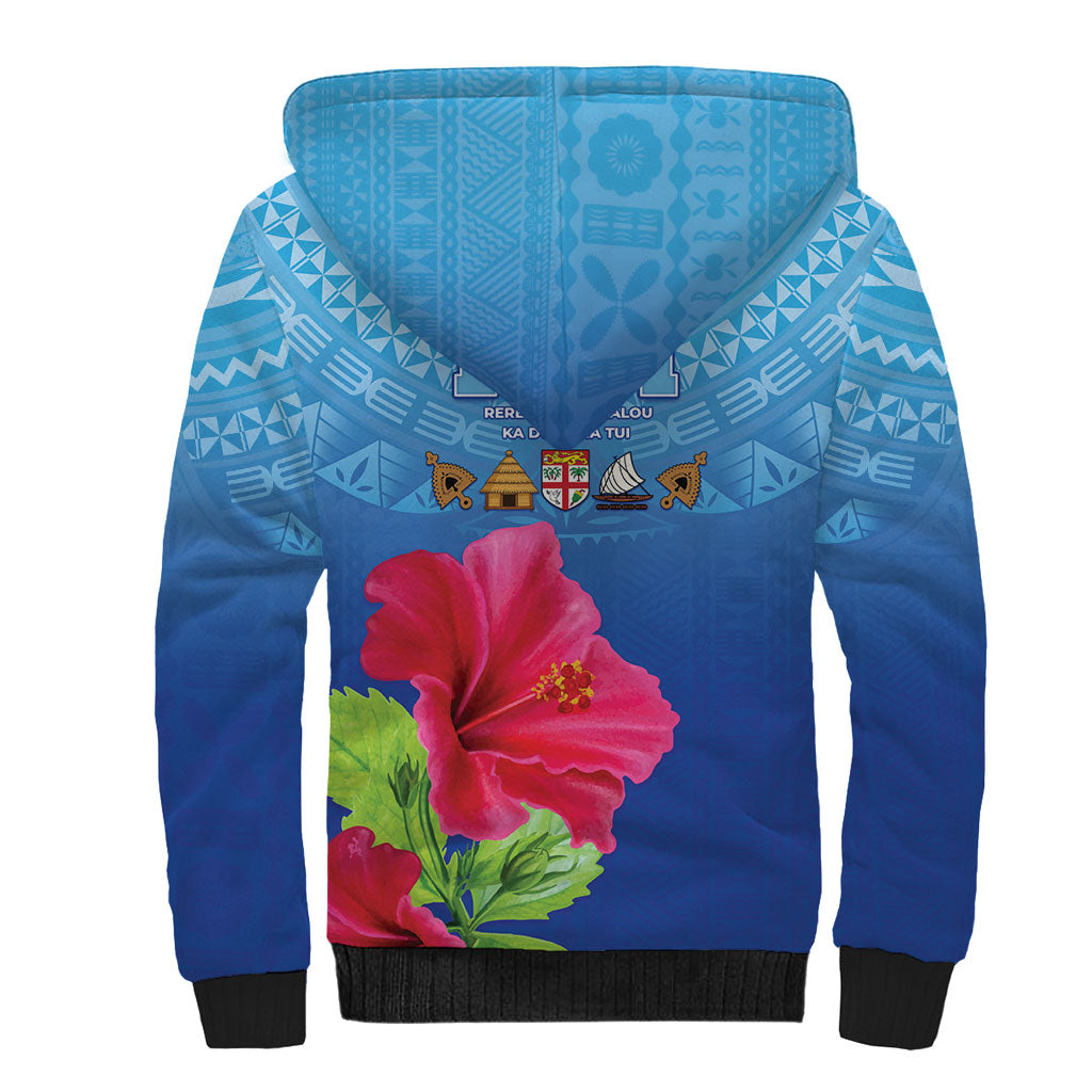 Bula Fiji Day Sherpa Hoodie Traditional Tapa Pattern With Hibiscus LT05 - Polynesian Pride