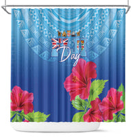 Bula Fiji Day Shower Curtain Traditional Tapa Pattern With Hibiscus LT05 Blue - Polynesian Pride