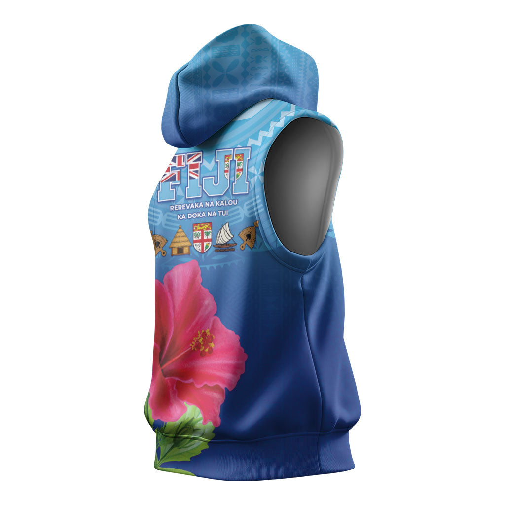 Bula Fiji Day Sleeveless Hoodie Traditional Tapa Pattern With Hibiscus LT05 - Polynesian Pride