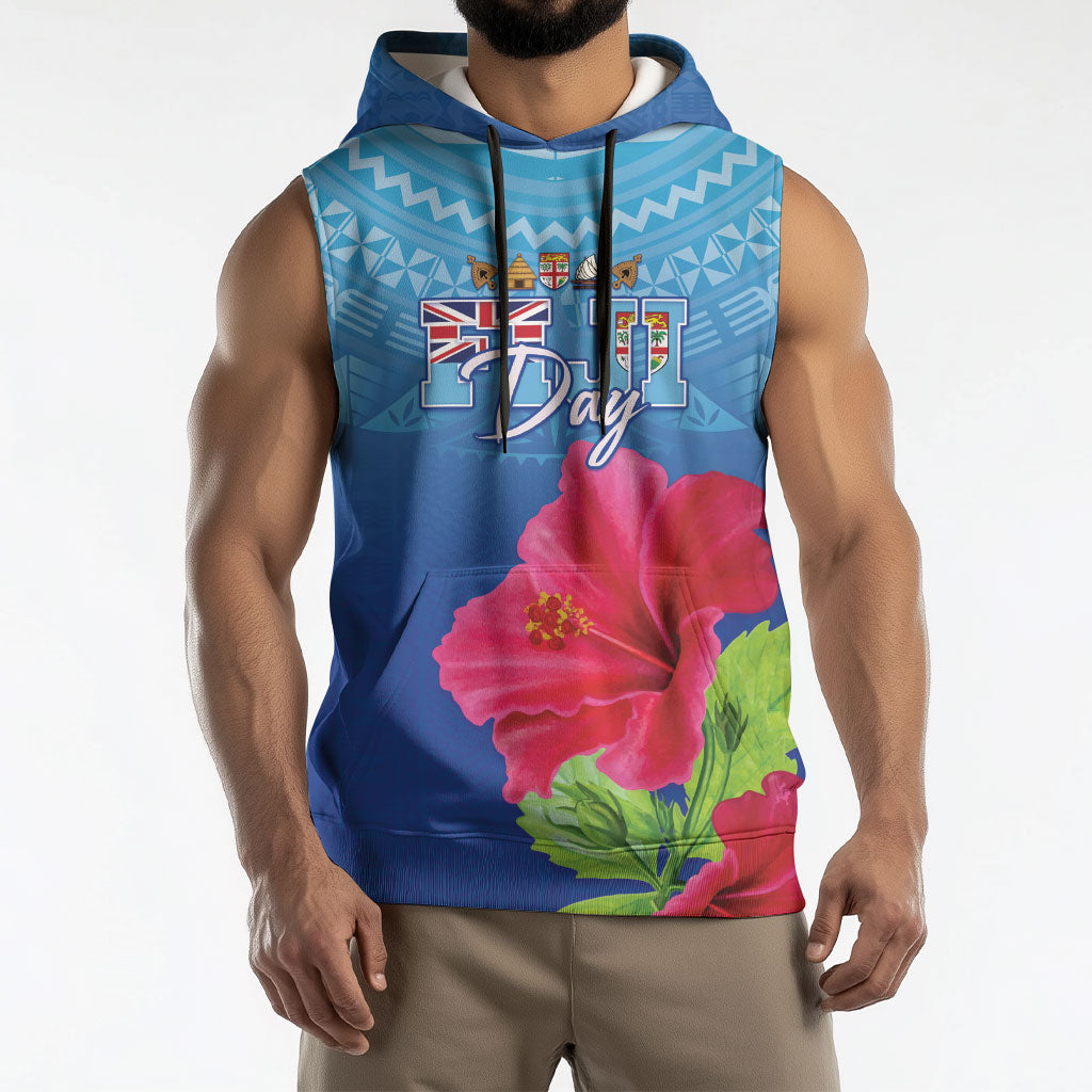 Bula Fiji Day Sleeveless Hoodie Traditional Tapa Pattern With Hibiscus LT05 - Polynesian Pride