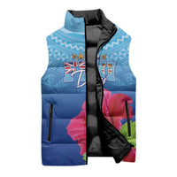 Bula Fiji Day Sleeveless Puffer Jacket Traditional Tapa Pattern With Hibiscus LT05 - Polynesian Pride