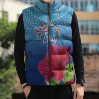 Bula Fiji Day Sleeveless Puffer Jacket Traditional Tapa Pattern With Hibiscus LT05 - Polynesian Pride