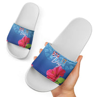Bula Fiji Day Slide Sandals Traditional Tapa Pattern With Hibiscus LT05 - Polynesian Pride