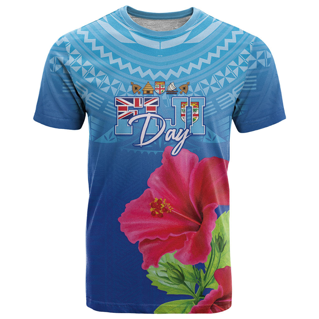 Bula Fiji Day T Shirt Traditional Tapa Pattern With Hibiscus LT05 Blue - Polynesian Pride