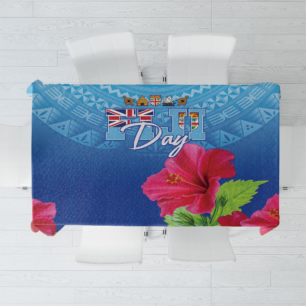Bula Fiji Day Tablecloth Traditional Tapa Pattern With Hibiscus LT05 Blue - Polynesian Pride