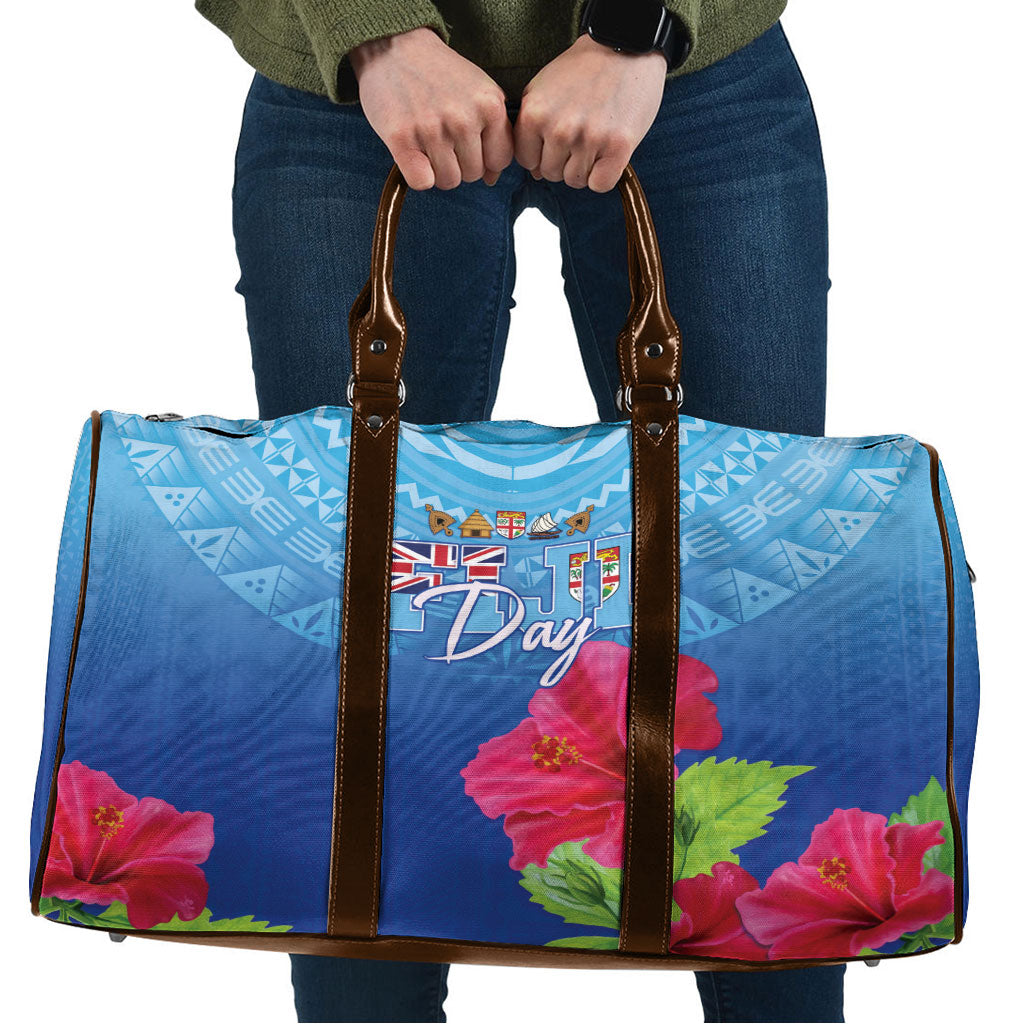 Bula Fiji Day Travel Bag Traditional Tapa Pattern With Hibiscus LT05 Blue - Polynesian Pride