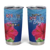 Bula Fiji Day Tumbler Cup Traditional Tapa Pattern With Hibiscus LT05 Blue - Polynesian Pride