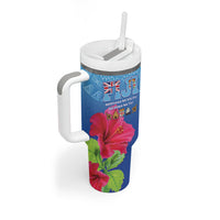 Bula Fiji Day Tumbler With Handle Traditional Tapa Pattern With Hibiscus LT05 - Polynesian Pride