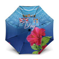 Bula Fiji Day Umbrella Traditional Tapa Pattern With Hibiscus LT05 One Size Folded 11.42 inch Opened Diameter 37.4 inch Blue - Polynesian Pride