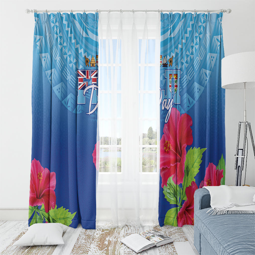 Bula Fiji Day Window Curtain Traditional Tapa Pattern With Hibiscus LT05 - Polynesian Pride