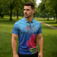 Bula Fiji Day Zipper Polo Shirt Traditional Tapa Pattern With Hibiscus LT05 - Polynesian Pride