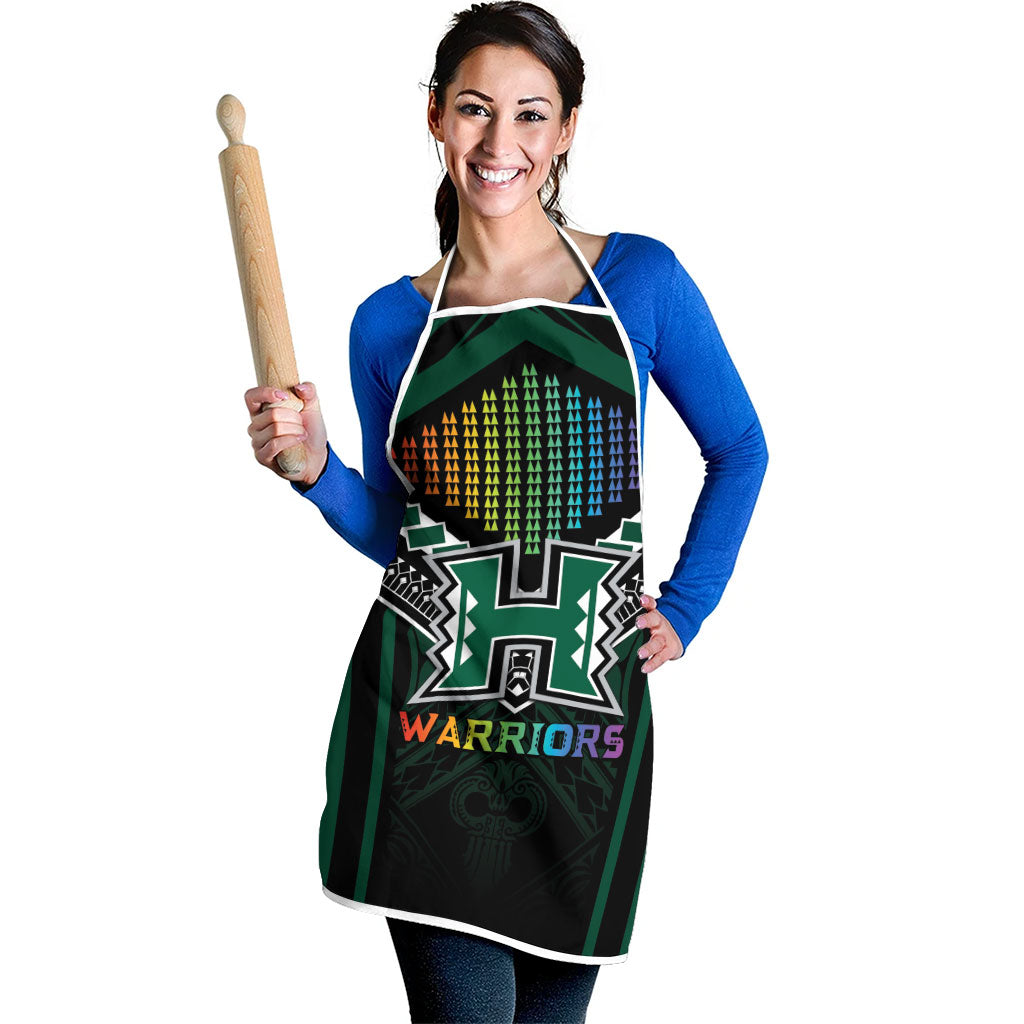 Hawaii Warriors Football Apron Rainbow Kakau Pattern Black LT05 - Polynesian Pride