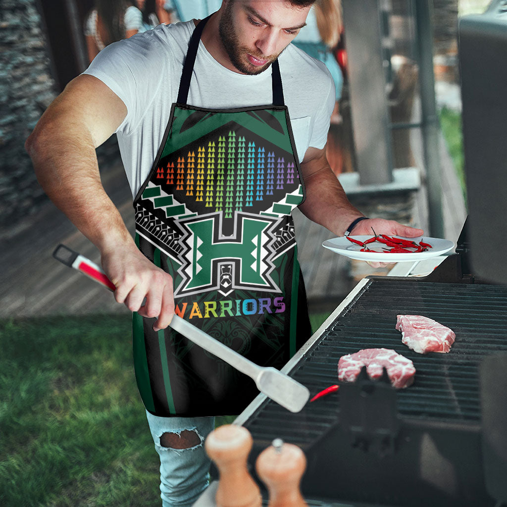 Hawaii Warriors Football Apron Rainbow Kakau Pattern Black LT05 - Polynesian Pride