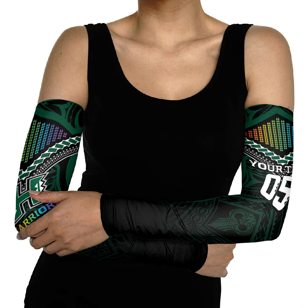 Custom Hawaii Warriors Football Arm Sleeves Rainbow Kakau Pattern Black LT05 - Polynesian Pride